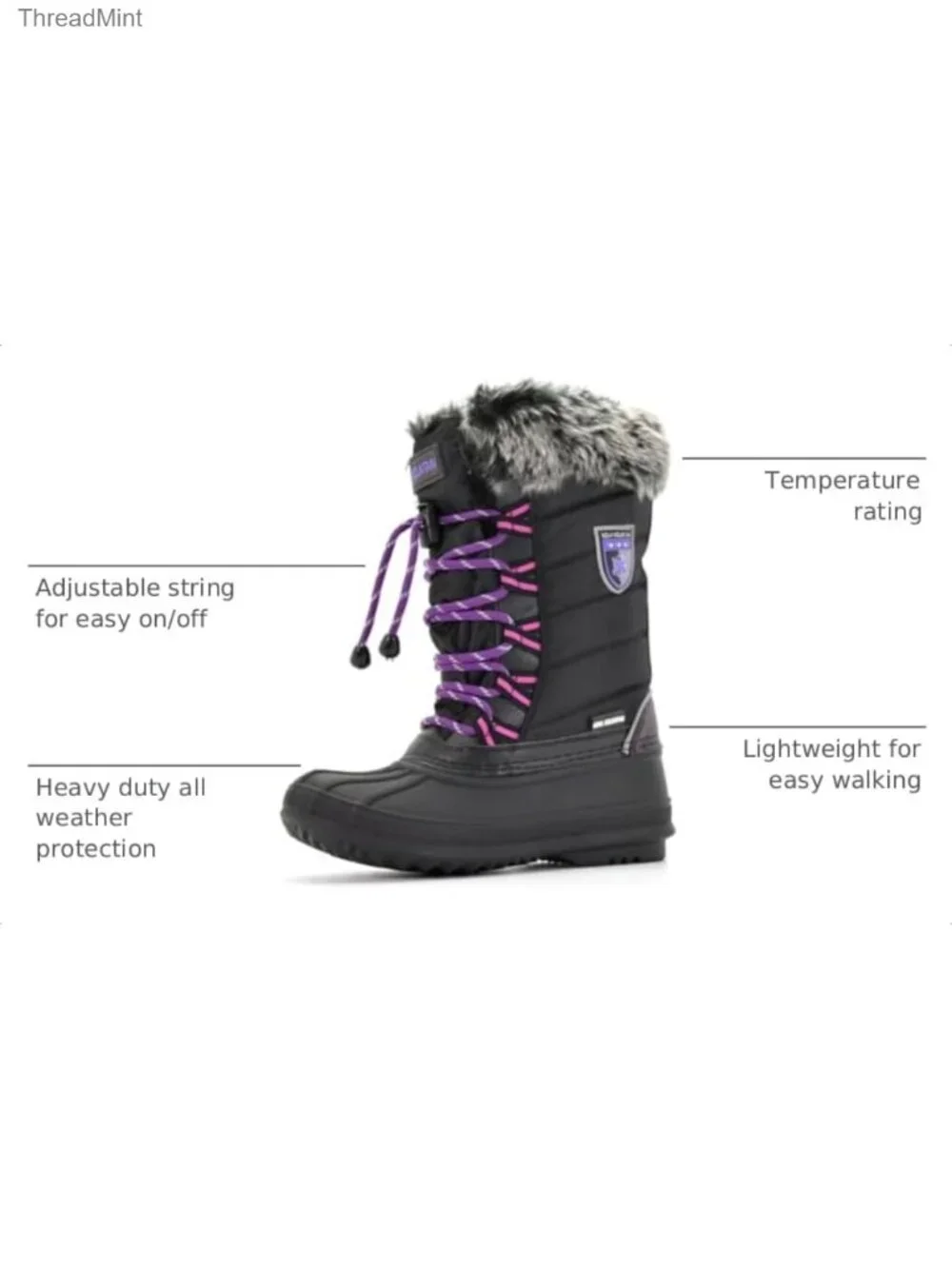 Kids Winter Snow Boots Waterproof Synthetic Insulated -25°F Adjustable